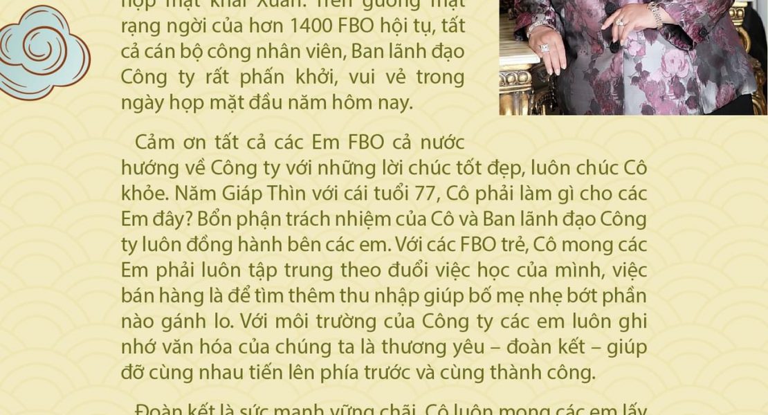 Thông điệp năm mới từ Cô Trương Thị Nhi – Chủ tịch HĐTV Công ty TNHH TM Lô Hội.